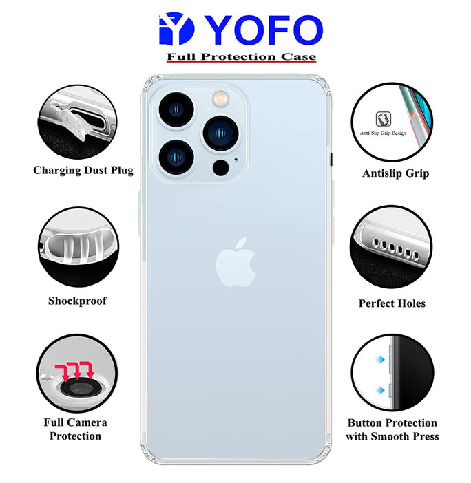 YOFO Back Cover for Apple iPhone 13 Pro Max (6.7) (Flexible|Silicone|Transparent|Camera Protection|DustPlug)