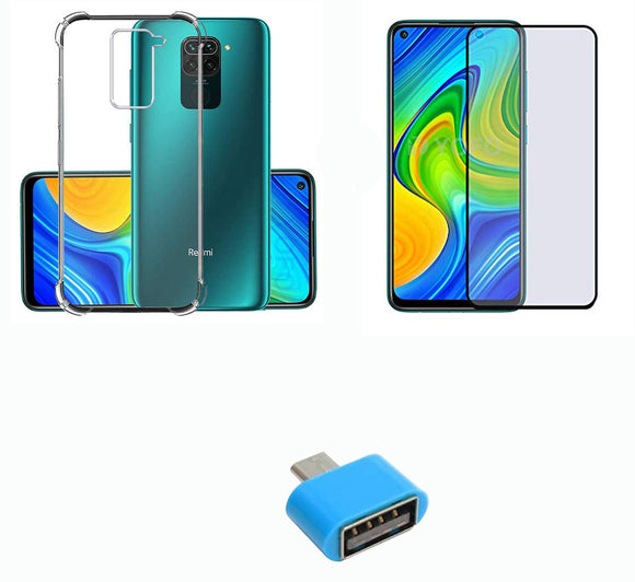 YOFO Combo for Mi Redmi Note 9 Transparent Back Cover + Full Matte Screen Guard with Free OTG Adapter