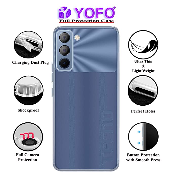 YOFO Back Cover for Tecno Pop 5 Pro (Flexible|Silicone|Transparent|Dust Plug|Camera Protection)