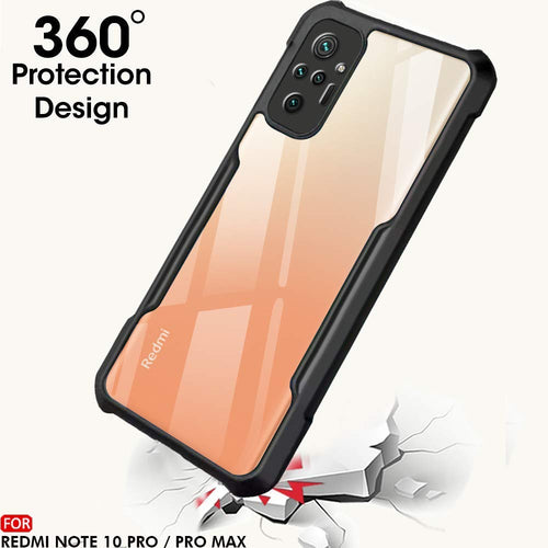 YOFO Mi Redmi Note 10 Pro / Note 10 Pro Max Clear Back Case, [Military Grade Protection] Shock Proof Slim Hybrid Bumper Cover (Black)
