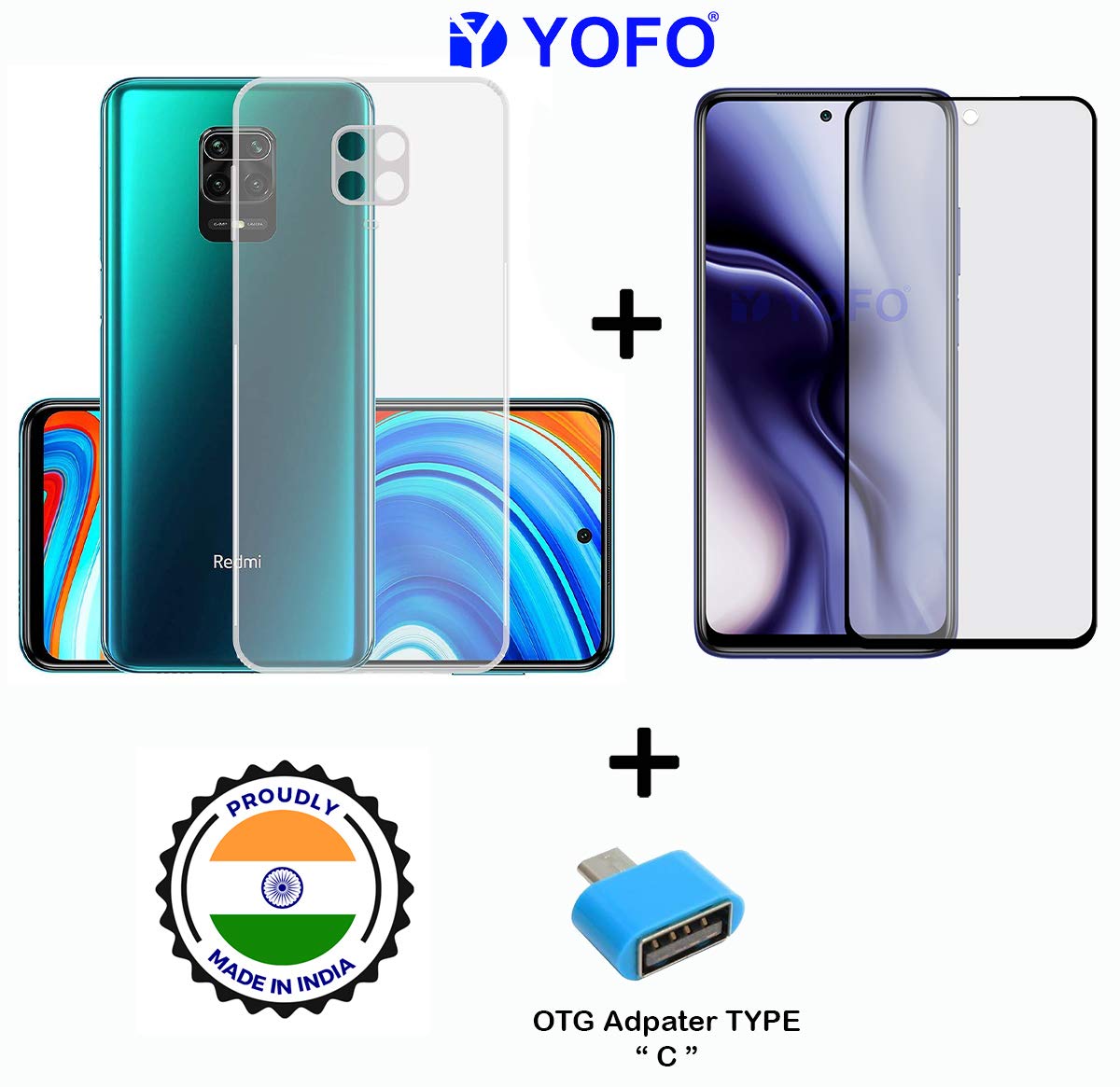 YOFO Combo for Mi Redmi Note PRO Transparent Back Cover Matte Screen Guard with Free OTG Adapter