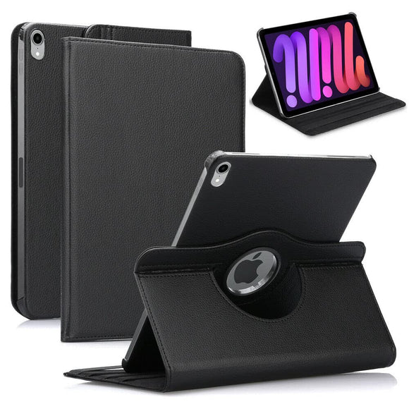 YOFO iPad Mini 6 Case, 360 Degree Rotating Stand Folio Case PU Leather Rotating Stand Cover (Black)
