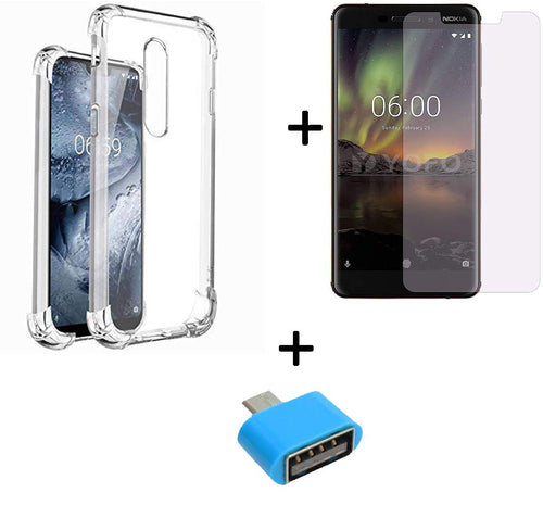 YOFO Combo for Nokia 6.1 Transparent Back Cover + Matte Screen Guad with Free OTG Adapter