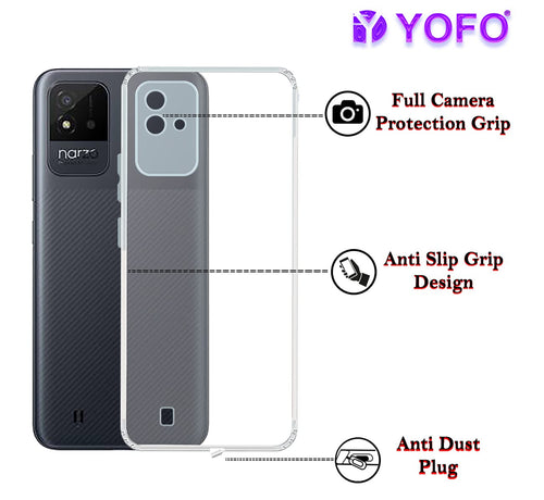 YOFO Back Cover for Realme Narzo 50i (Flexible|Silicone|Transparent|Camera Protection|DustPlug)
