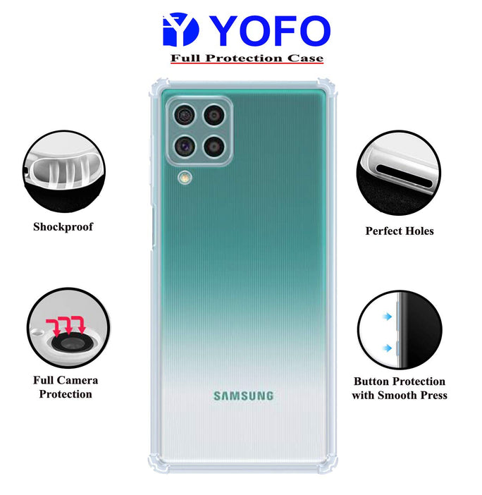 YOFO Silicon Transparent Back Cover for Samsung F62 Shockproof Bumper Corner with Free OTG Adapter