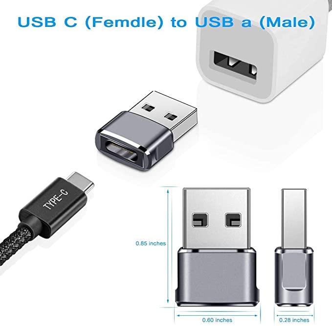 USB A Male to Type C Female Charging Adapter, USB C to USB A Connectors (Assorted Color)