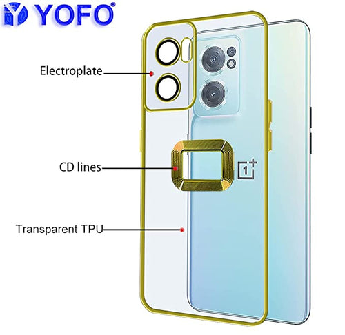 YOFO Electroplated Logo View Back Cover Case for OnePlus Nord CE-2 (Transparent|Chrome|TPU+Poly Carbonate)-GOLD