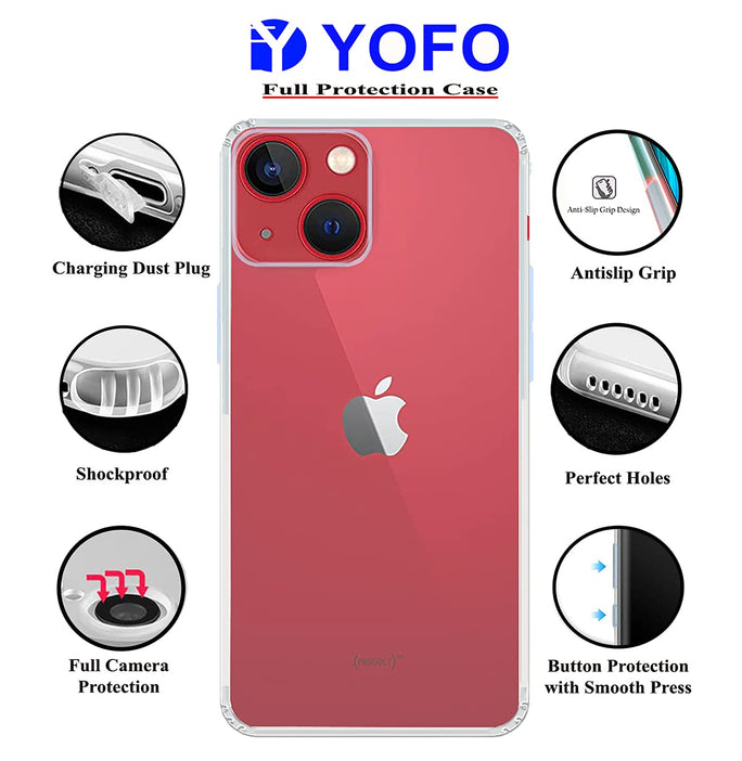 YOFO Back Cover for Apple iPhone 13 (6.1) (Flexible|Silicone|Transparent|Camera Protection|DustPlug)
