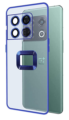 YOFO Electroplated Logo View Back Cover Case for OnePlus 10 Pro (Transparent|Chrome|TPU+Poly Carbonate)- BLUE