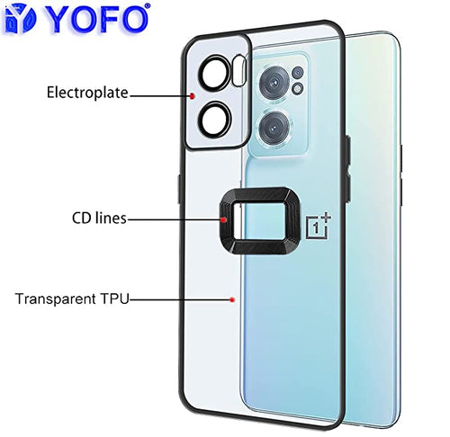 YOFO Electroplated Logo View Back Cover Case for OnePlus Nord CE-2 (Transparent|Chrome|TPU+Poly Carbonate)-BLACK