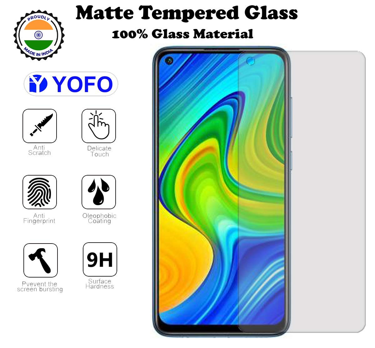 YOFO Matte Tempered Glass/Screen Guard for Redmi Note (Matte Finish) Full Screen Coverage (except edges)