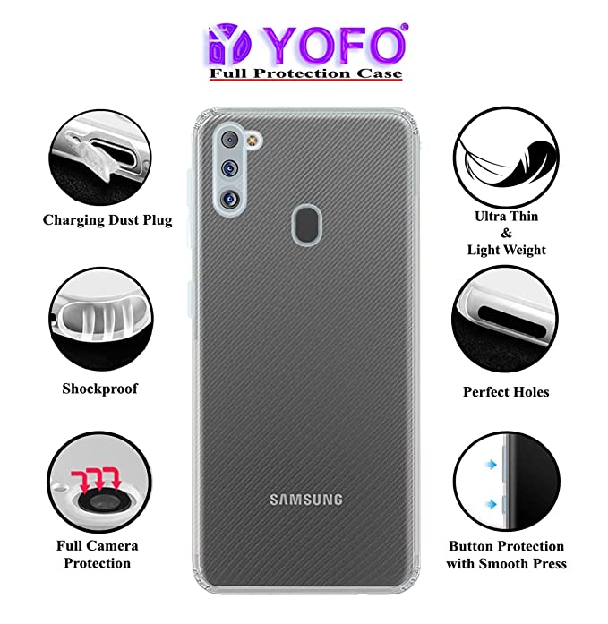 YOFO Back Cover for Samsung Galaxy M21 (2021 Edition) (Flexible|Silicone|Transparent|Dust Plug|Camera Protection)…