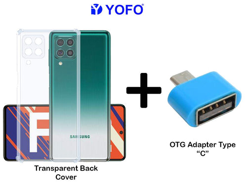 YOFO Silicon Transparent Back Cover for Samsung F62 Shockproof Bumper Corner with Free OTG Adapter