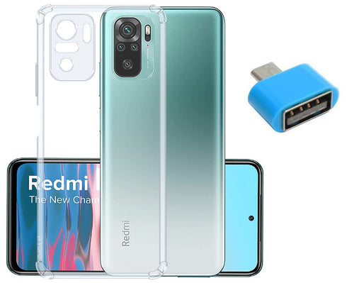 YOFO Silicon Transparent Back Cover for Mi Redmi Note 10 Shockproof Bumper Corner, Ultimate Protection with Free OTG Adapter