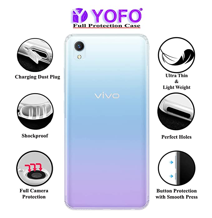 YOFO Back Cover for Vivo Y1s (Flexible|Silicone|Transparent|Dust Plug|Camera Protection)