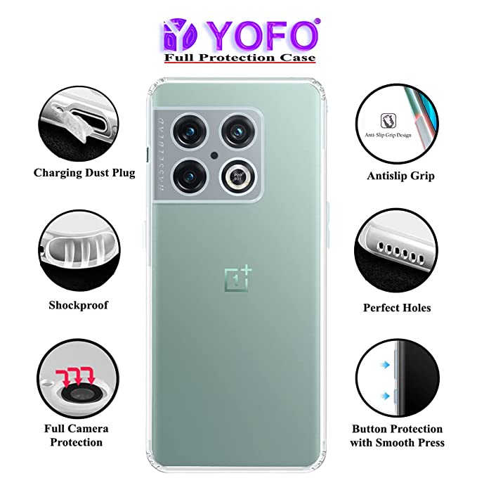 YOFO Back Cover for OnePlus 10 Pro (5G) (Flexible|Silicone|Transparent|Dust Plug|Camera Protection)…