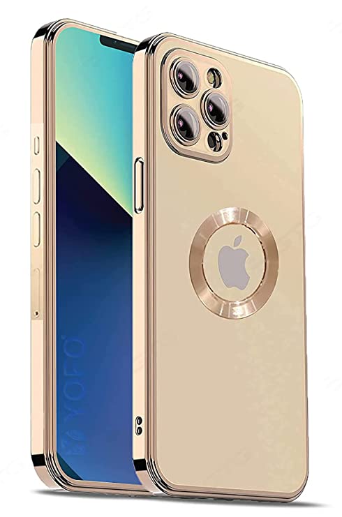 YOFO Electroplated Logo View Back Cover Case for Apple iPhone 12 Pro [6.1] (Transparent|Chrome|TPU+Poly Carbonate)- Gold
