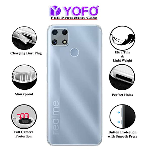 YOFO Back Cover for Realme C25s (Flexible|Silicone|Transparent|Dust Plug|Camera Protection)…