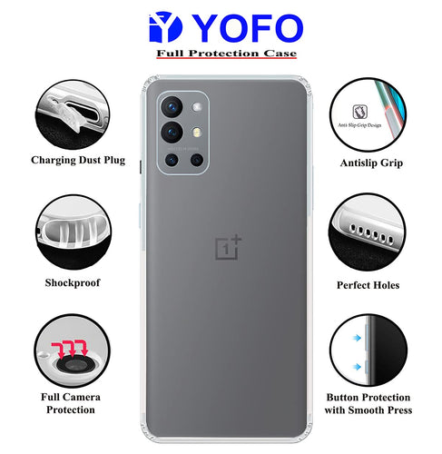 YOFO Back Cover for OnePlus 9R (Flexible|Silicone|Transparent|Camera Protection|DustPlug)