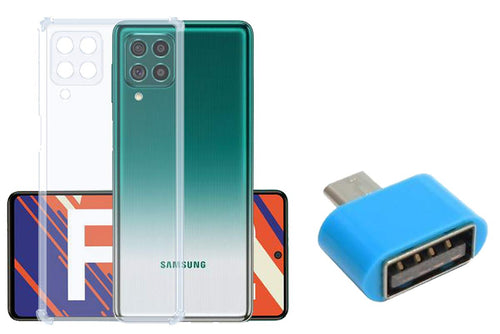 YOFO Silicon Transparent Back Cover for Samsung F62 Shockproof Bumper Corner with Free OTG Adapter