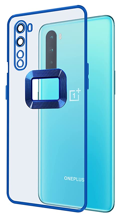YOFO Electroplated Logo View Back Cover Case for OnePlus Nord (Transparent|Chrome|TPU+Poly Carbonate)- Blue