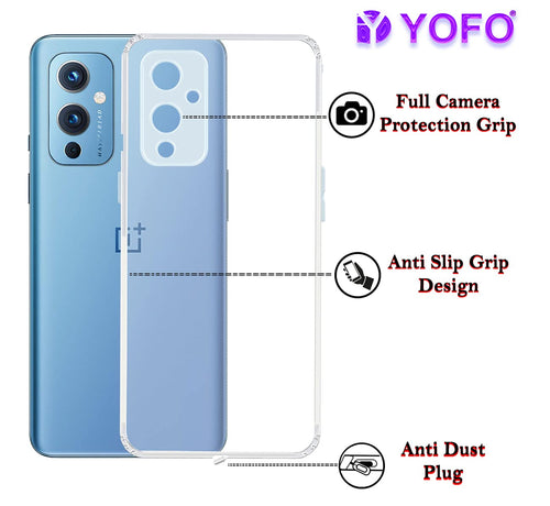 YOFO Silicon Back Cover for OnePlus 9 - (Transparent) Camera Protection with Anti Dust Plug