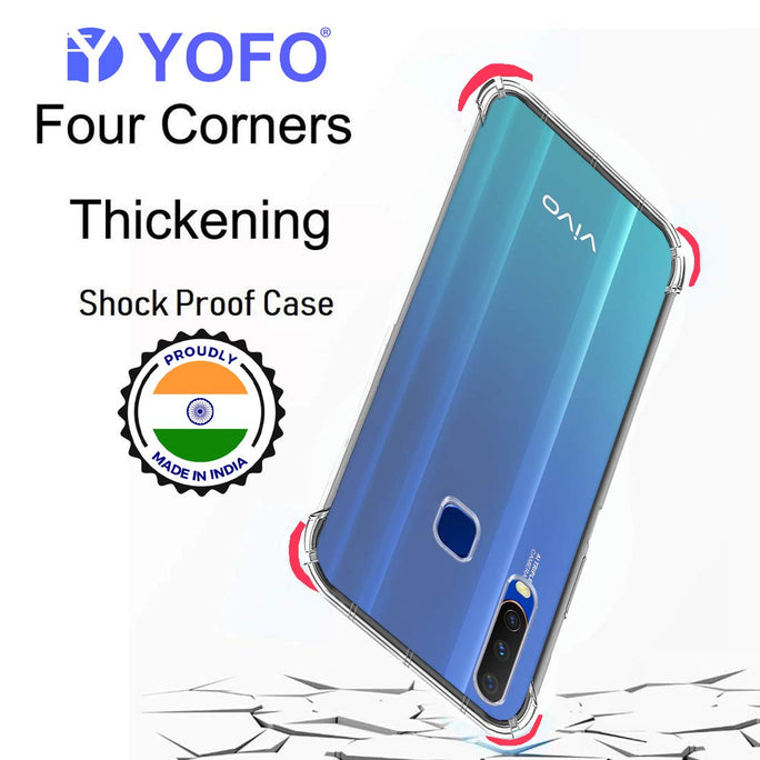 YOFO Rubber Back Cover Case for Vivo U10 / Y11 / Y12 / Y15 (Transparent) with Bumper Corner
