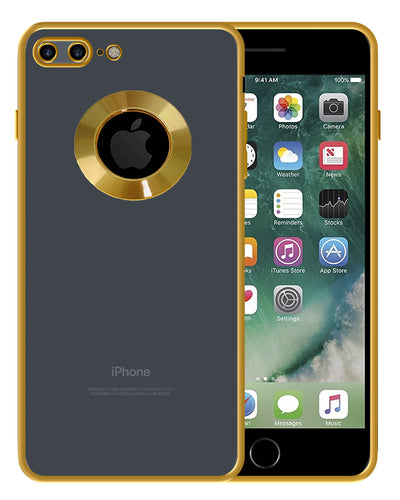 YOFO Electroplated Logo View Back Cover Case for Apple iPhone 7 Plus /  iPhone 8 Plus (Transparent|Chrome|TPU+Poly Carbonate) - Gold