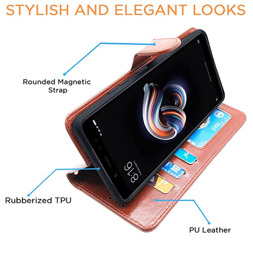 YOFO Flip Leather Magnetic Wallet Back Cover Case for Mi Redmi Note 5 Pro