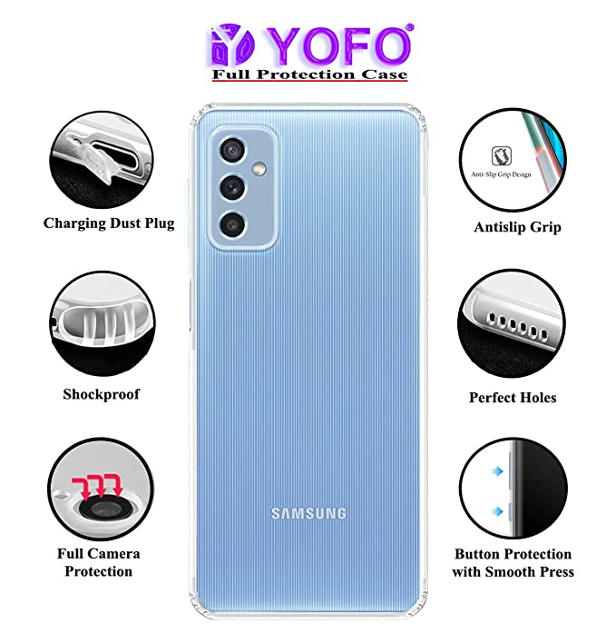 YOFO Back Cover for Samsung Galaxy M52 (5G) (Flexible|Silicone|Transparent|Dust Plug|Camera Protection)…
