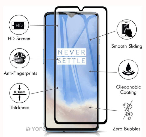YOFO HD D+ Edge to Edge Full Screen Coverage Tempered Glass for Oneplus 7T- Full Glue Gorilla Glass (Black)