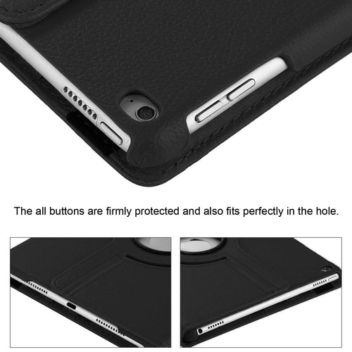 YOFO iPad 9.7 inch 2017/2018 Launch Case, 360 Degree Rotating Stand Folio Case PU Leather Rotating Stand Cover (Black)