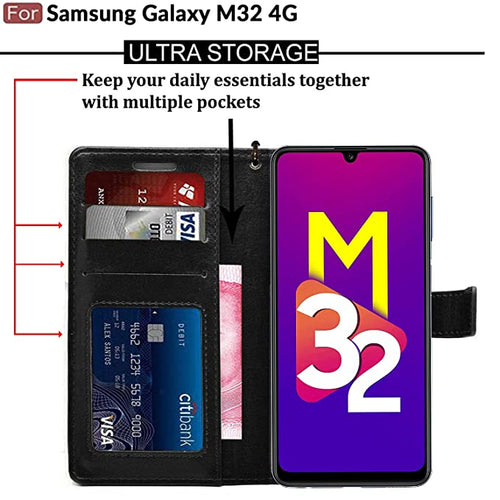 YOFO Samsung Galaxy M32 / F22 (4G) Leather Flip Cover Full Protective Wallet Case