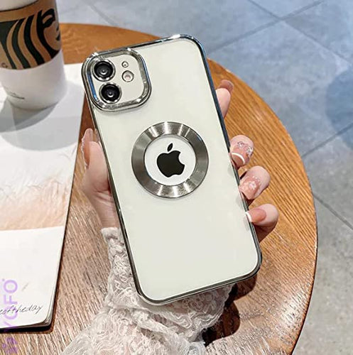 YOFO Electroplated Logo View Back Cover Case for Apple iPhone 12 [6.1] (Transparent|Chrome|TPU+Poly Carbonate)- Silver