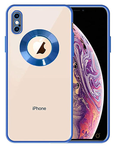 YOFO Electroplated Logo View Back Cover Case for Apple iPhone X / XS (Transparent|Chrome|TPU+Poly Carbonate) -Blue