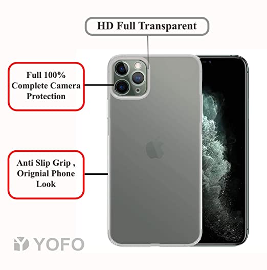 YOFO Back Cover for Apple iPhone 11 Pro (5.8 inch) Silicone (Transparent) - Camera Protection with Anti Dust Plug
