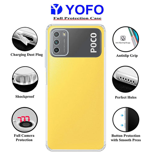YOFO Silicon Transparent Back Cover for Poco M3 - Camera Protection with Anti Dust Plug