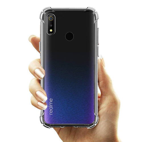 YOFO Shockproof Soft Transparent Back Cover for REALME 3 - (Transparent)