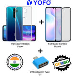 YOFO Combo for Mi Redmi Note 8 Pro Transparent Back Cover + Full Matte Screen Guad with Free OTG Adapter