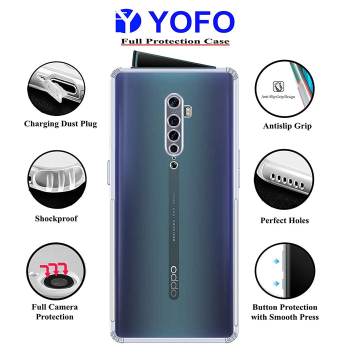YOFO Silicon Transparent Back Cover for Oppo Reno 2 - Camera Protection with Anti Dust Plug