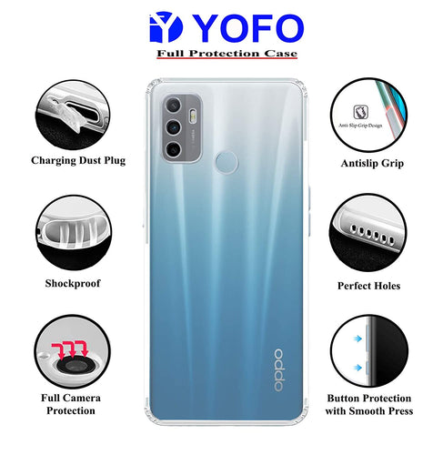 YOFO Silicon Transparent Back Cover for Oppo A53 - Camera Protection with Anti Dust Plug
