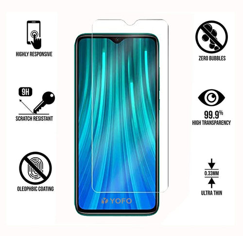 YOFO Transparent Back Cover Case with Tempered Glass Value Combo Pack - for MI Redmi 8A