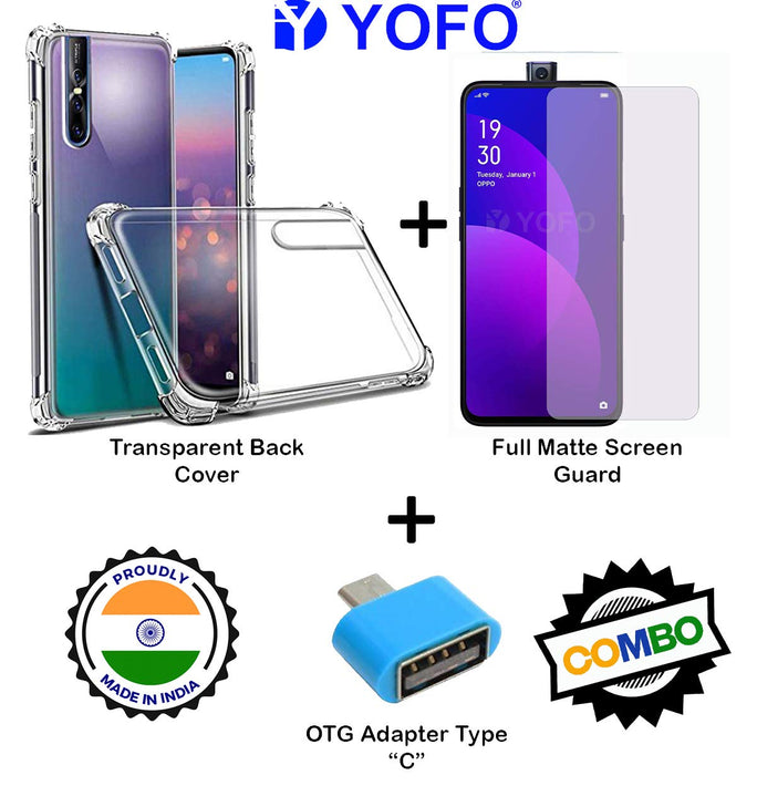 YOFO Combo for Realme X Transparent Back Cover + Matte Screen Guard with Free OTG Adapter