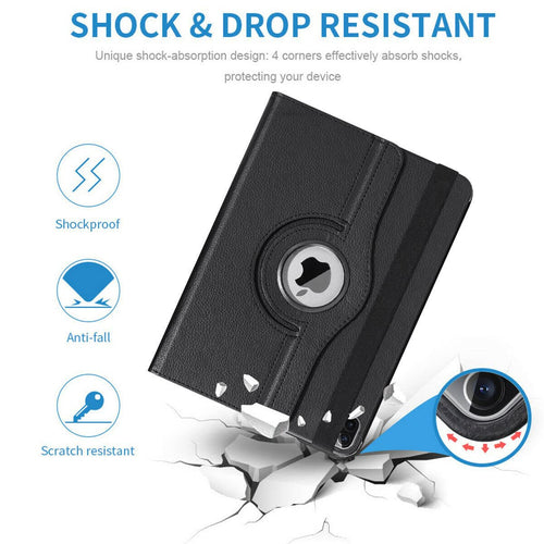 YOFO iPad Mini 6 Case, 360 Degree Rotating Stand Folio Case PU Leather Rotating Stand Cover (Black)