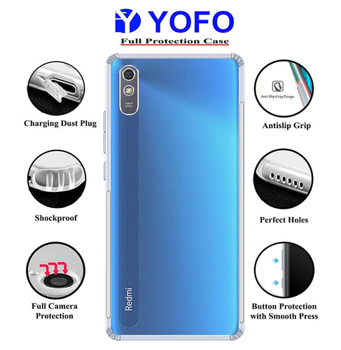 YOFO Silicon Transparent Back Cover for Mi Redmi 9A - Camera Protection with Anti Dust Plug