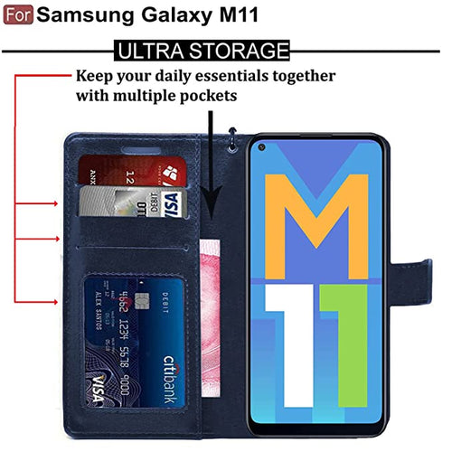 YOFO Samsung Galaxy M11 Leather Flip Cover Full Protective Wallet Case