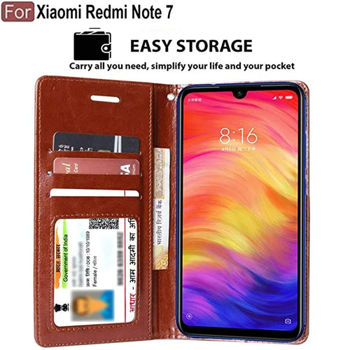 YOFO Flip Leather Magnetic Wallet Back Cover Case for Mi Redmi Note 7/ Note 7s / Note 7 Pro