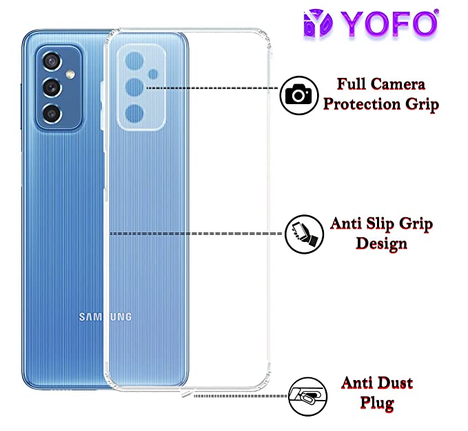YOFO Back Cover for Samsung Galaxy M52 (5G) (Flexible|Silicone|Transparent|Dust Plug|Camera Protection)…