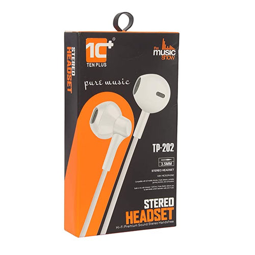 TENPLUS TP-202 Stereo Headset with HD Sound and Extra Bass Earphone Wired Headset (White)