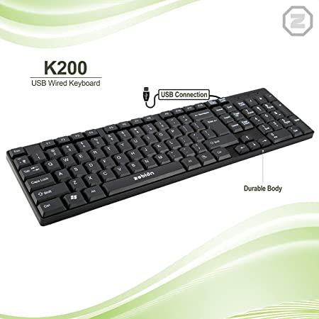 Zebion USB Keyboard K200 Wired with 104 UV Coated Keys.